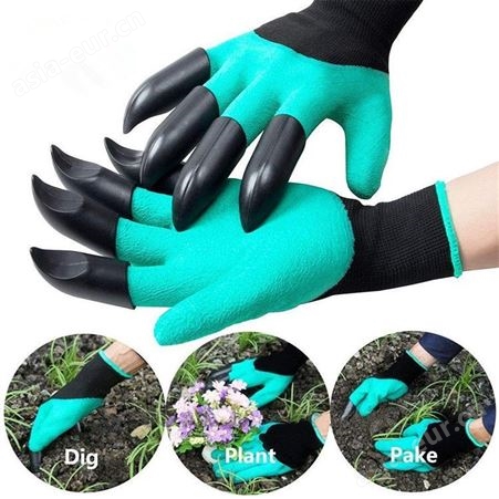 园林爪子花园手套防刮伤挖土手套黑色尼龙纱乳胶防护花园劳保手套
