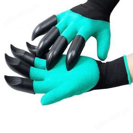 园林爪子花园手套防刮伤挖土手套黑色尼龙纱乳胶防护花园劳保手套